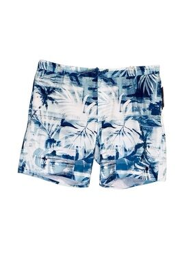 🦋 Farwest Men's Blue Tropical Print Swim Trunks